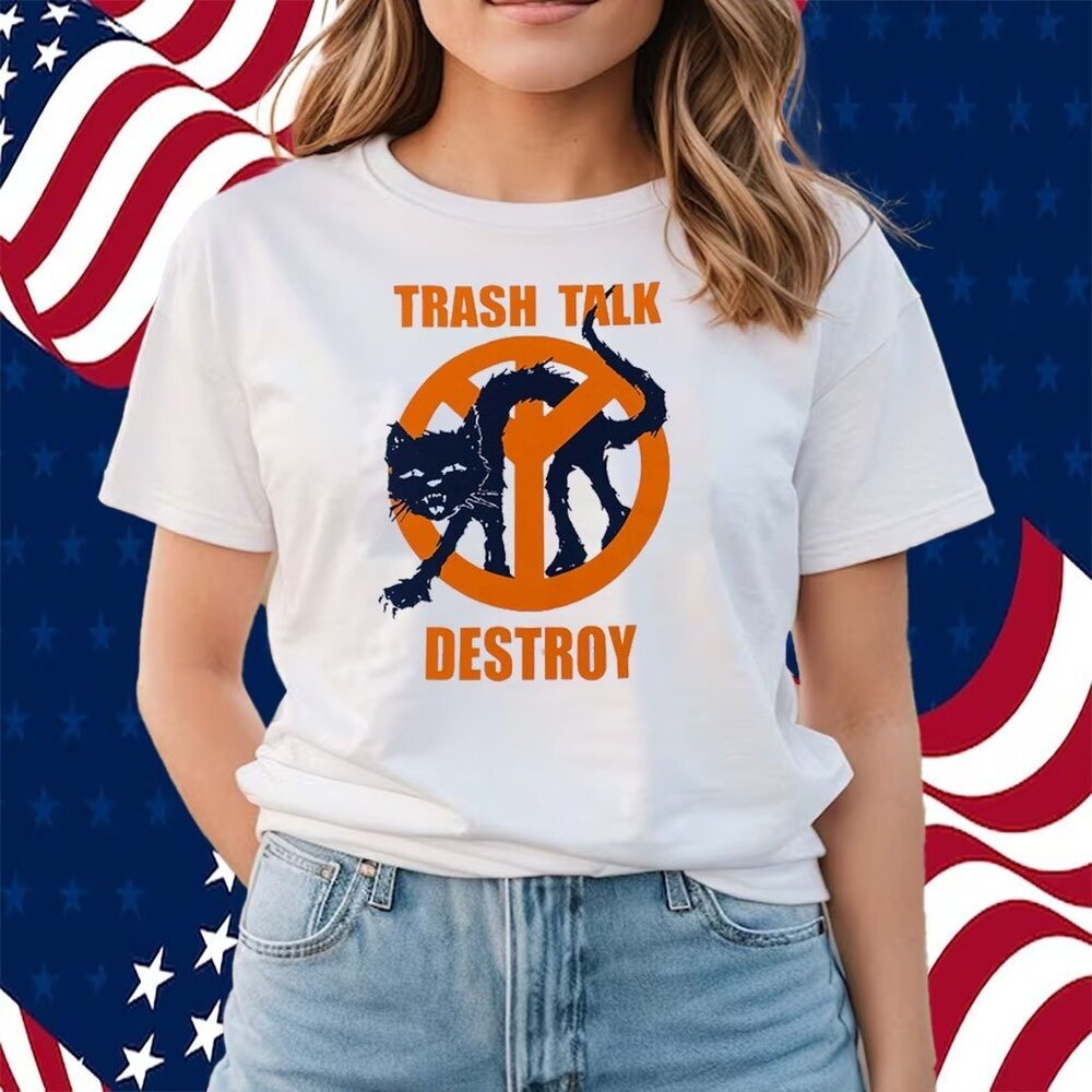 Trash Talk Destroy Black Cat Streetwear Graphic T-Shirt Edgy Punk Tee 90